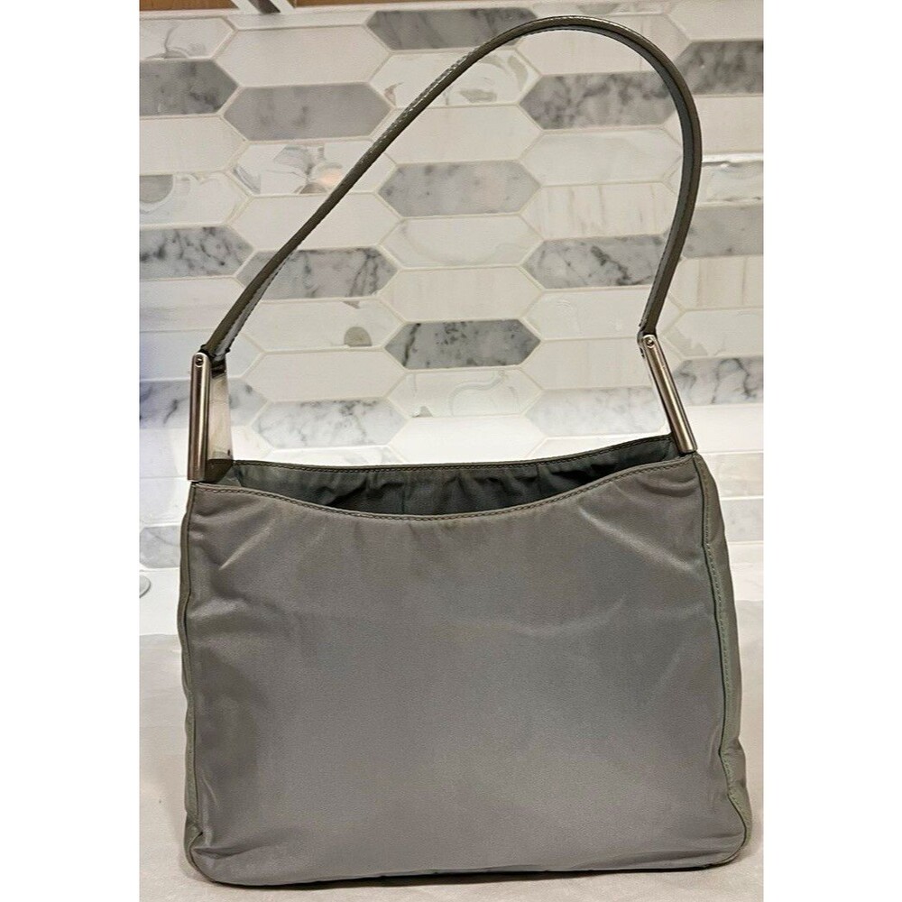 Prada Vintage Tessuto Nylon Gray Shoulder Bag Silver Hardware Y2K Authentic COA